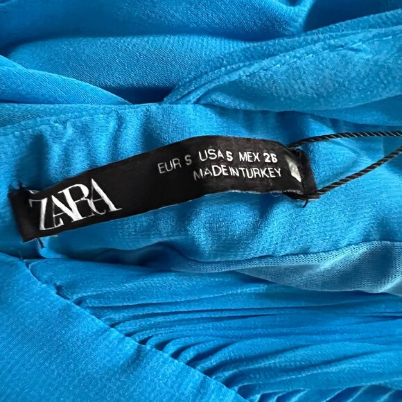 Zara Blue Pleated Slip Dress Size S - Picture 6 of 6